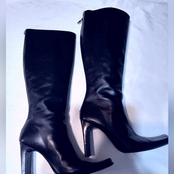 VINTAGE CHARLES DAVID REAL BLACK ITALIAN LEATHER TALL BOOTS 37 EXCELLENT COND🔥 - Picture 5 of 9